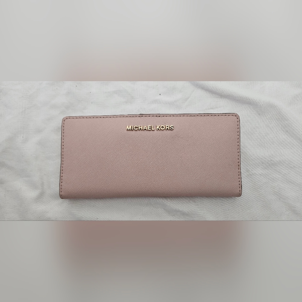 Michael Kors Blush Pink Saffiano Leather Checkbook Travel Wallet